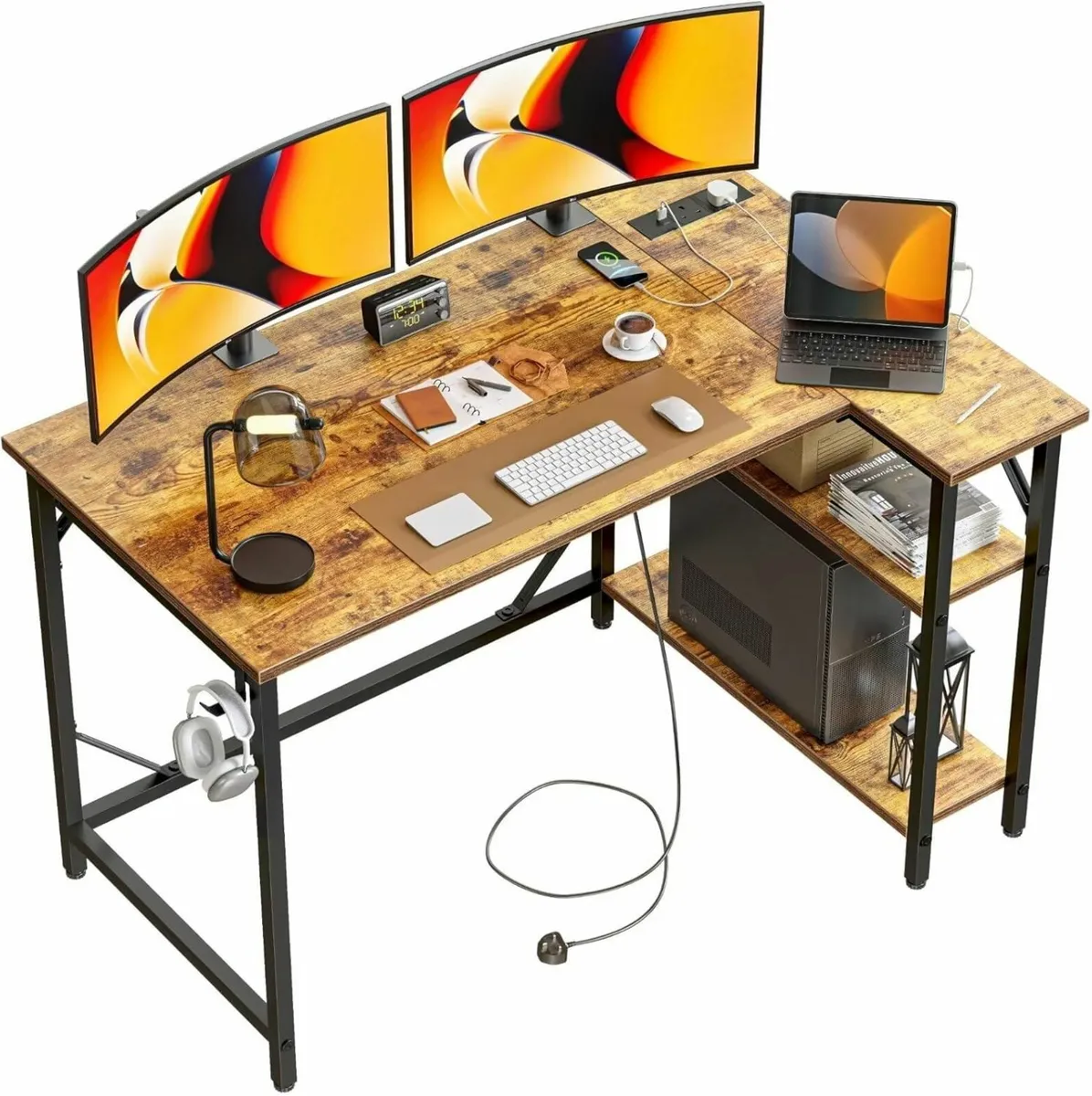 120 x 70cm Corner Computer Desk with Power - Image 1