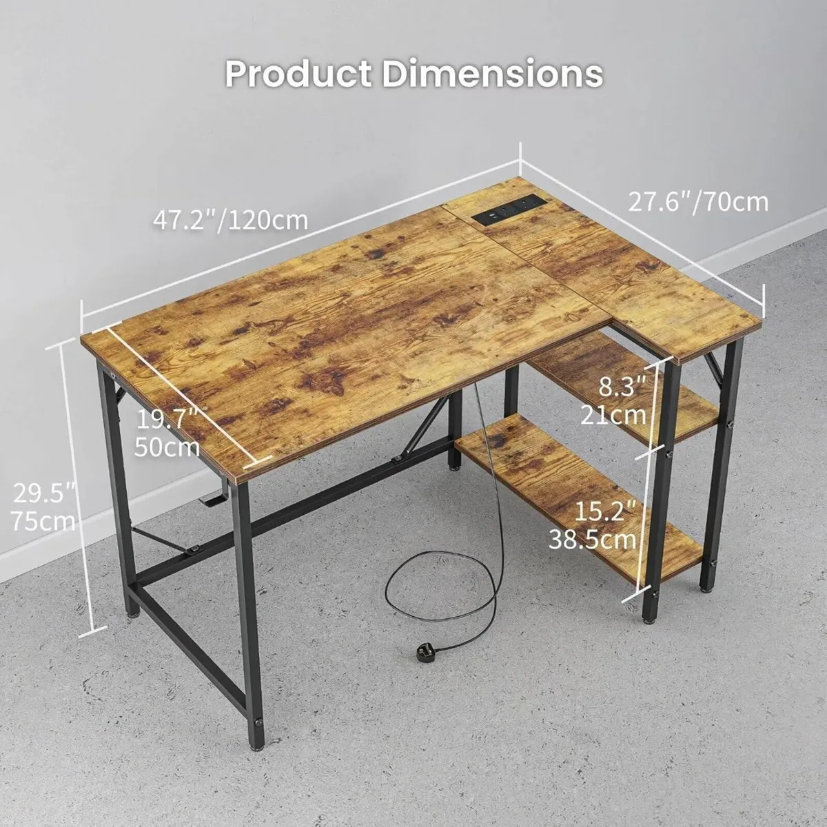 120 x 70cm Corner Computer Desk with Power - Image 3
