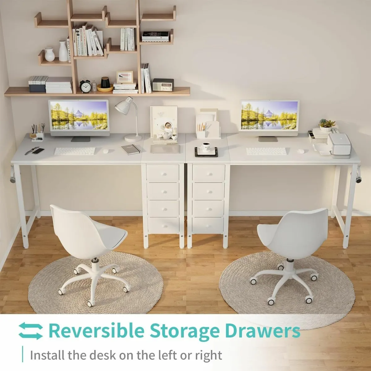 White Computer Desk with Fabric Drawers 120cm - Image 4