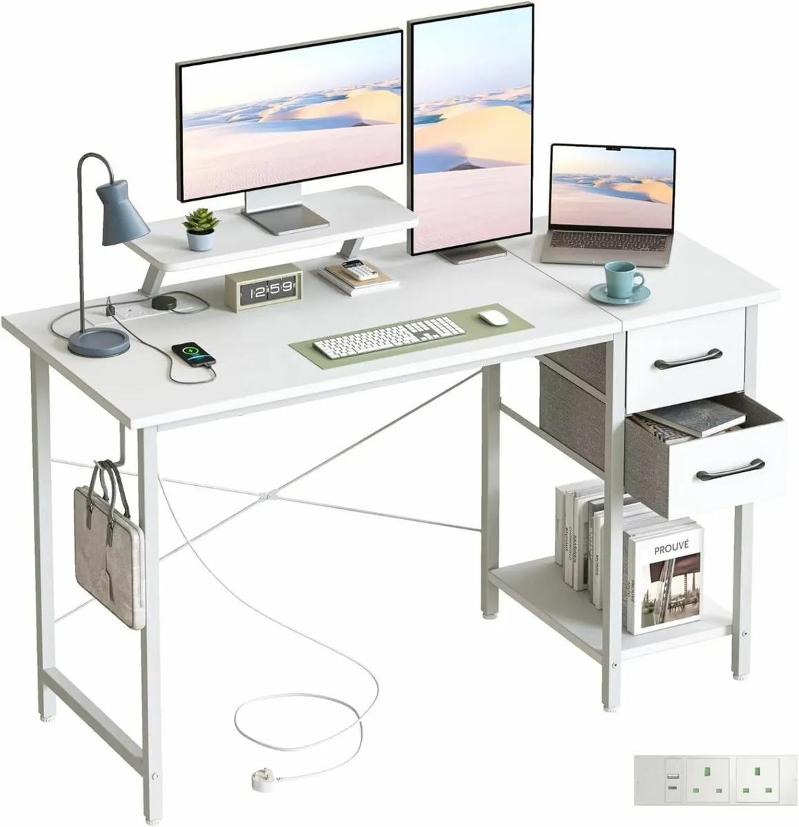 Computer Desk with Drawers Power Outlets 120x50cm - Image 1