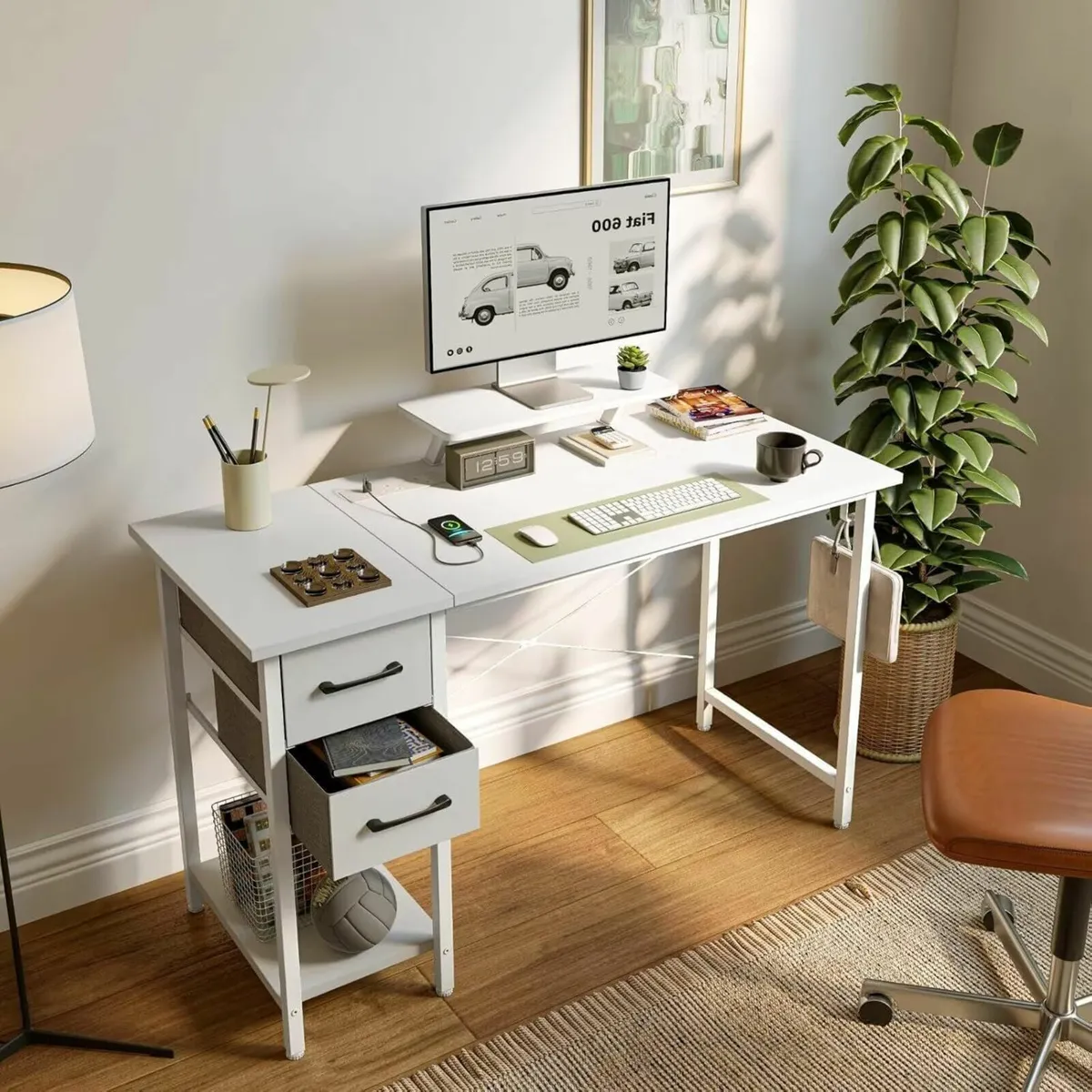 Computer Desk with Drawers Power Outlets 120x50cm - Image 2
