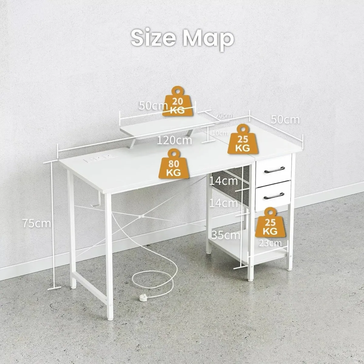 Computer Desk with Drawers Power Outlets 120x50cm - Image 3