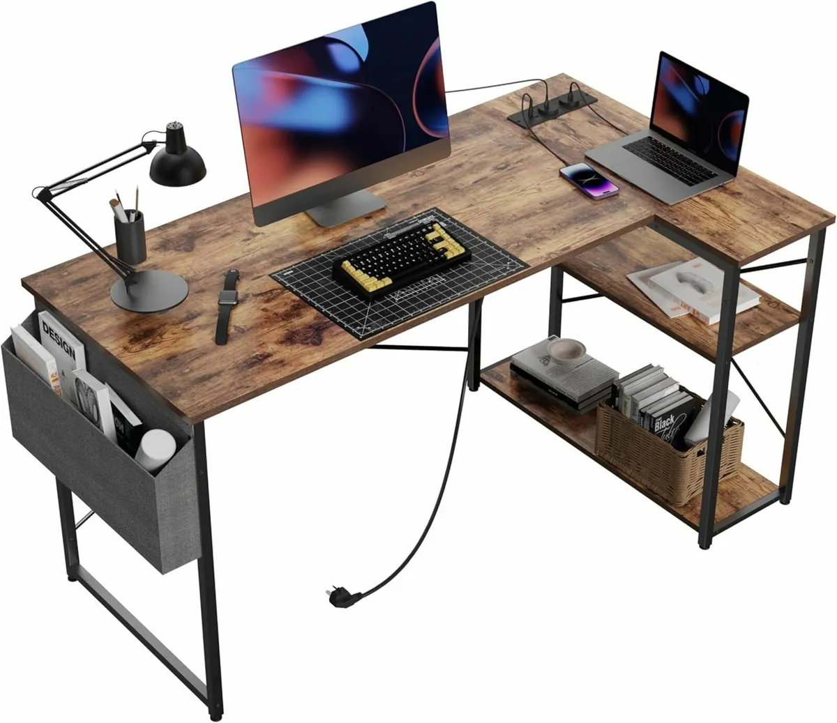 Small L Shaped Desk with Power Outlets - 100x70 - Image 1