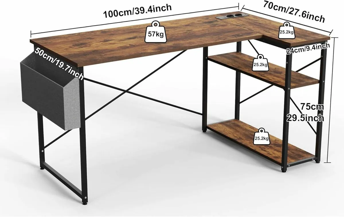 Small L Shaped Desk with Power Outlets - 100x70 - Image 3