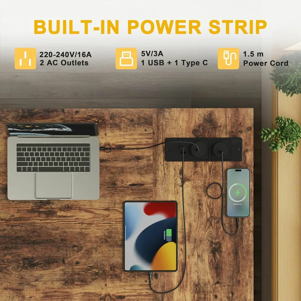 Small L Shaped Desk with Power Outlets - 100x70 - Image 4