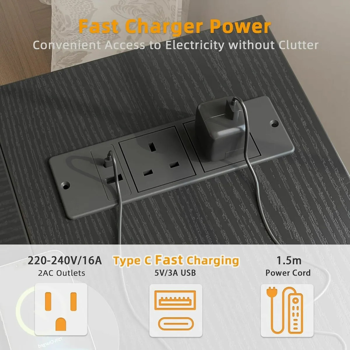 Small L Shaped Desk with Power Outlets - 140x70cm - Image 4