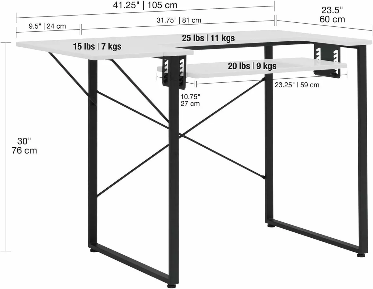 Small Sewing Table White Top with Black Legs - - Image 3