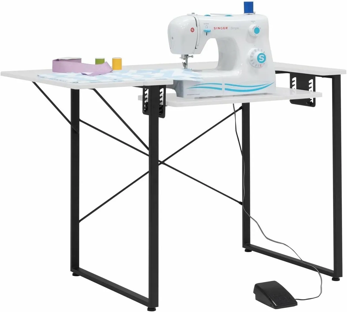 Small Sewing Table White Top with Black Legs - - Image 4