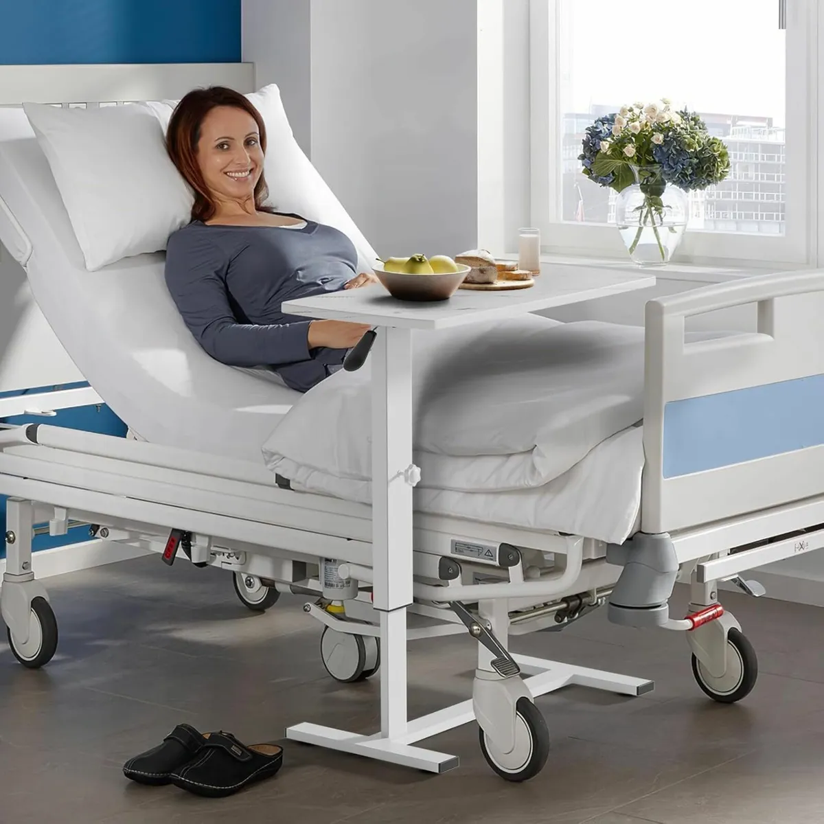 Overbed Bedside Table with Wheels 80x40cmx67-91cm - Image 2