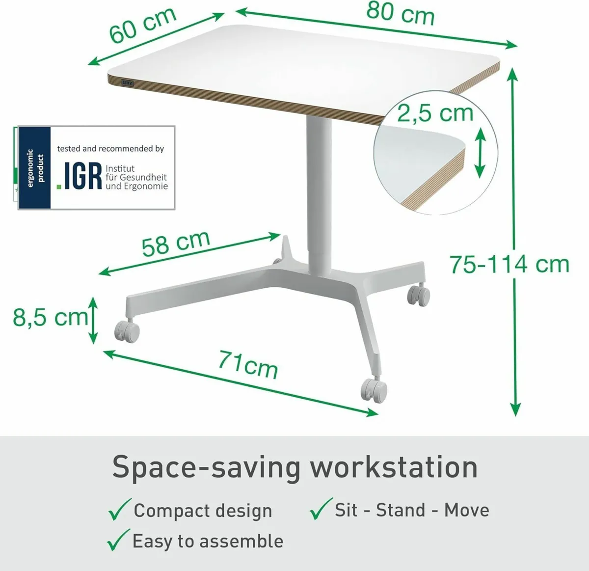 Ergo Small Sit Stand Desk with Pneumatic Height - Image 3