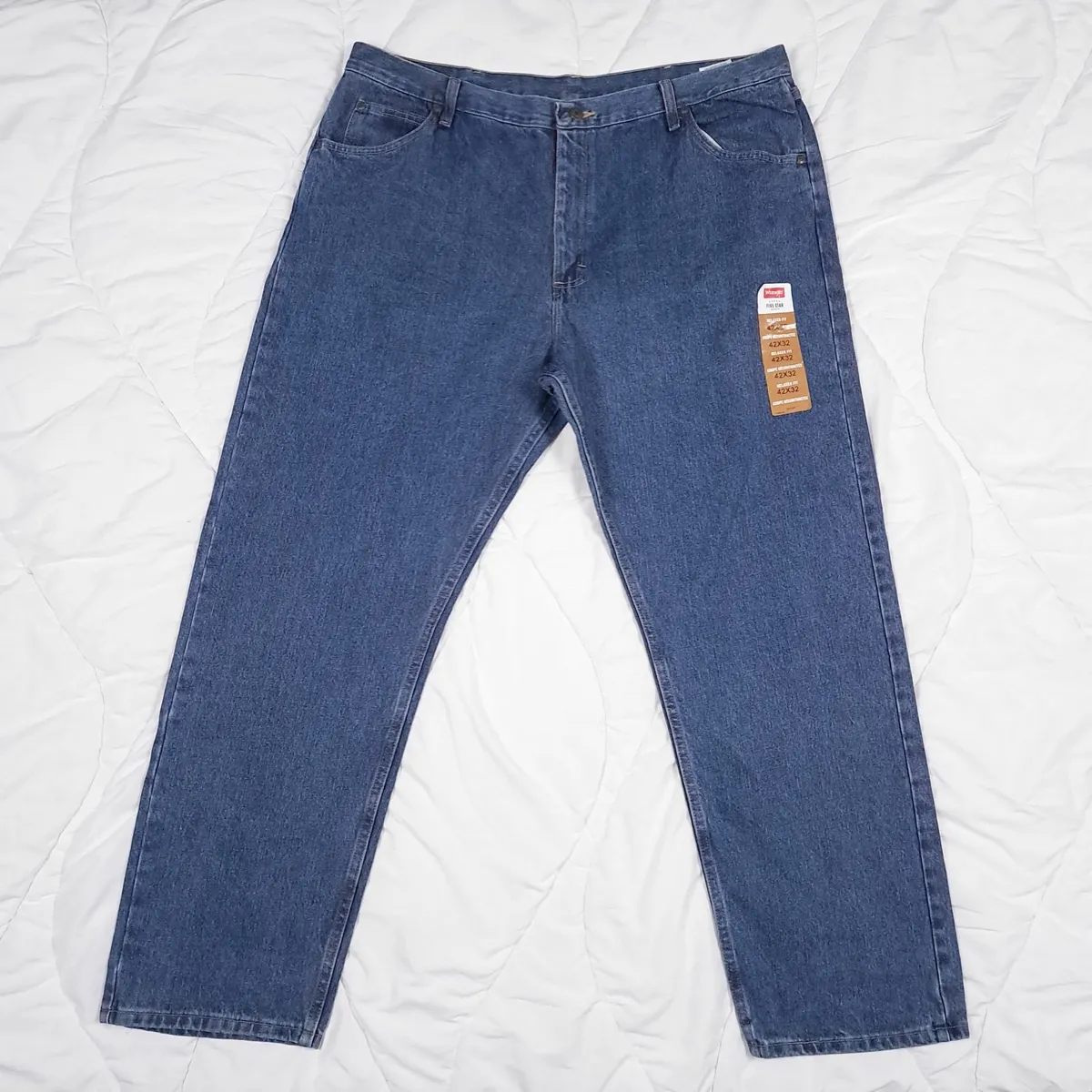 Wrangler Dark Wash Blue Straight Leg Jeans 42x32 - Image 1