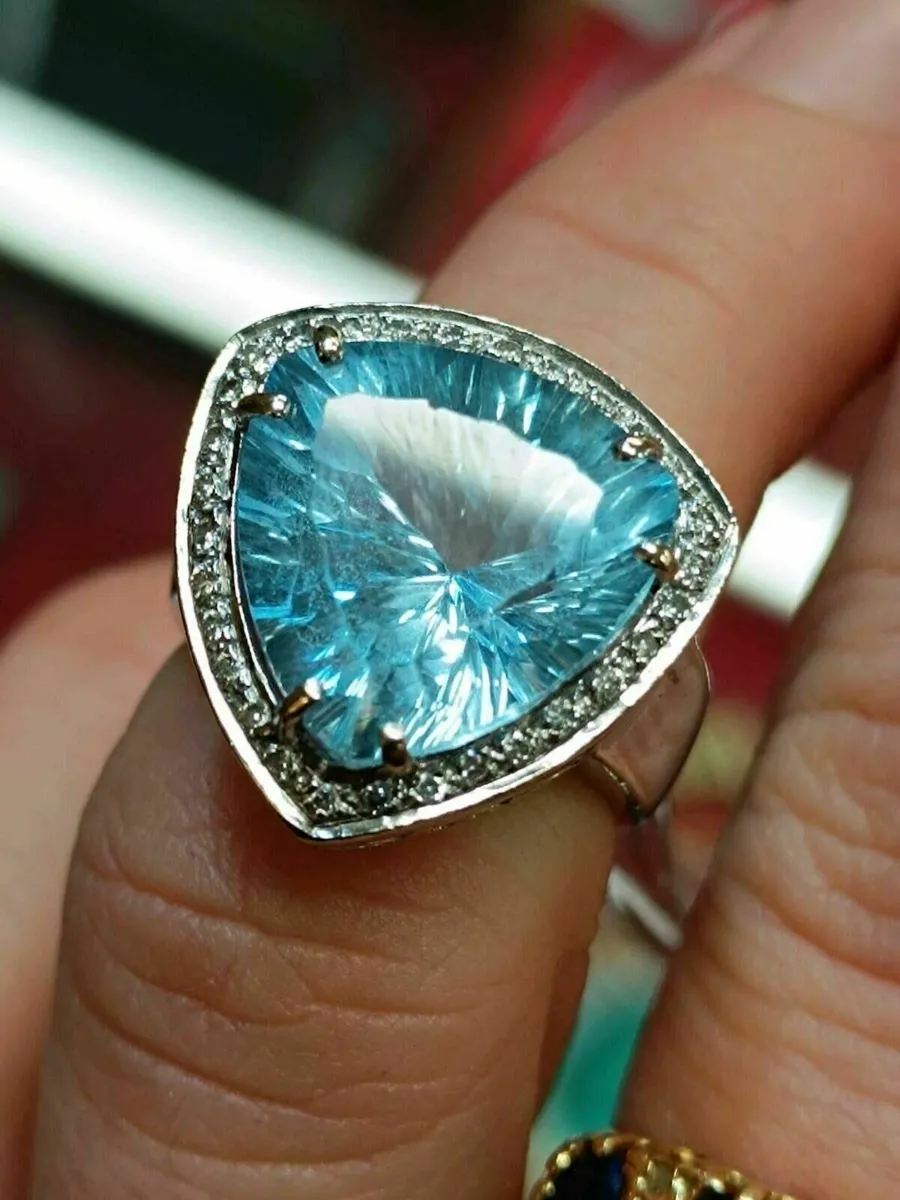 Blue Stone & Diamond Ring, 18k White Gold - Image 2