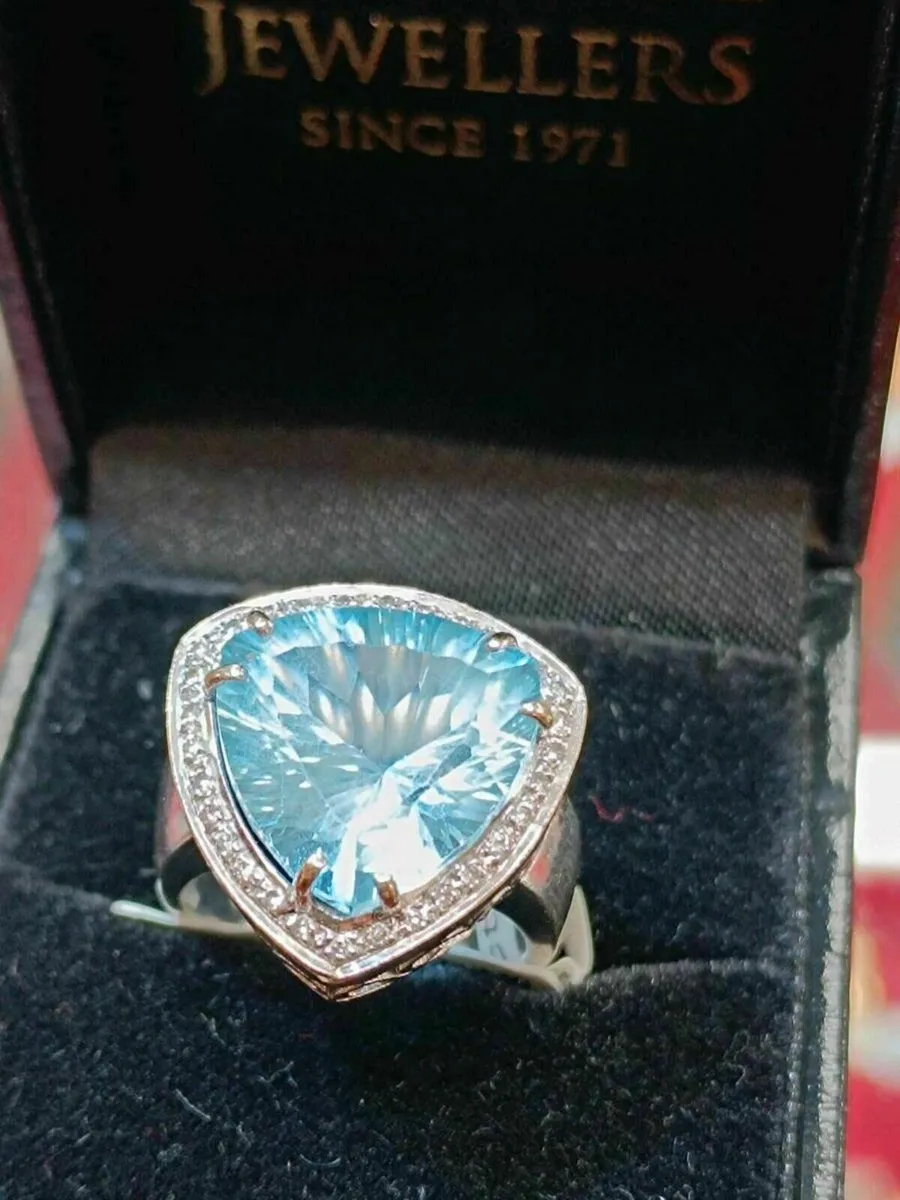 Blue Stone & Diamond Ring, 18k White Gold - Image 3