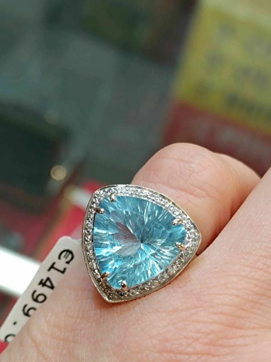 Blue Stone & Diamond Ring, 18k White Gold - Image 4