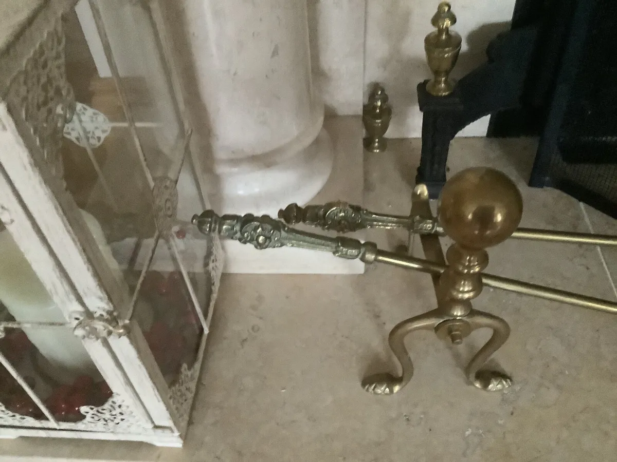 Brass fire irons and dogs. - Image 2