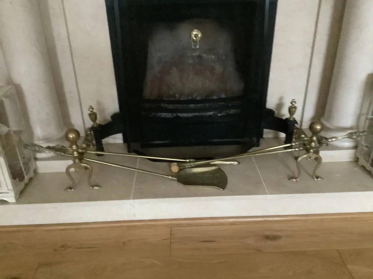 Brass fire irons and dogs. - Image 1