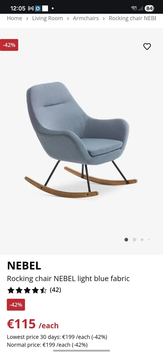 Rocking chair NEBEL light blue fabric - Image 1