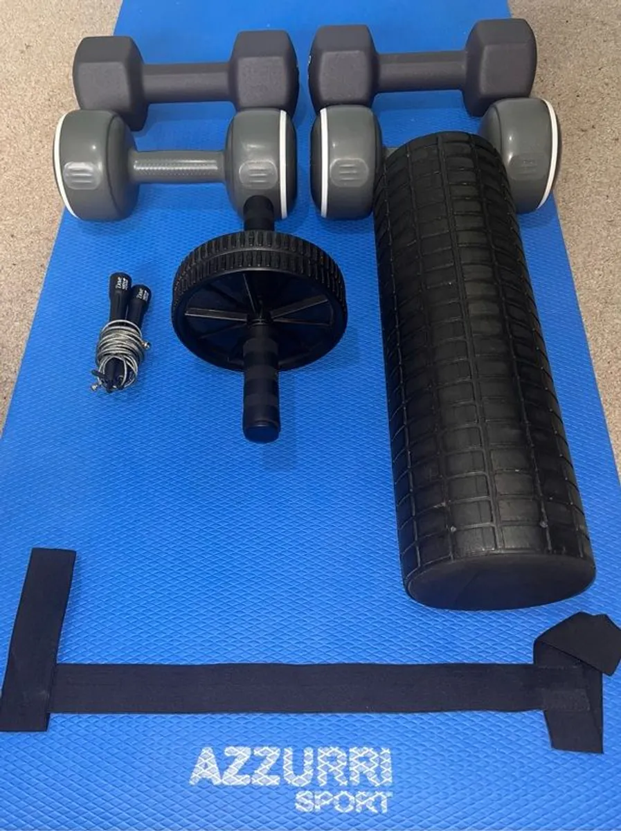 Home Exercise Equipment (Dumbbells, Ab wheel, Foam Roller, Rope, Mat) - Image 1