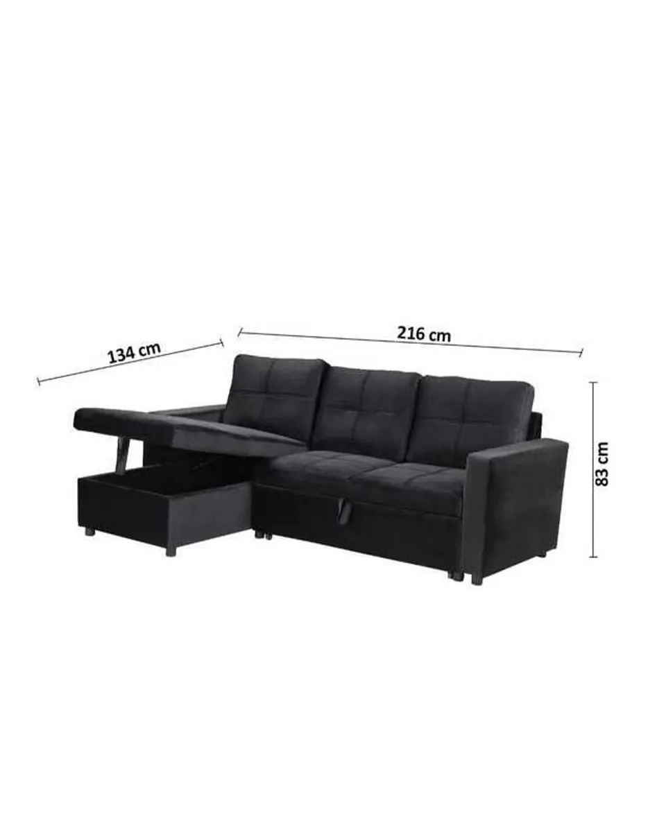 Grey velvet Corner Sofa Bed with Storage & Pull-Out Base - Image 3