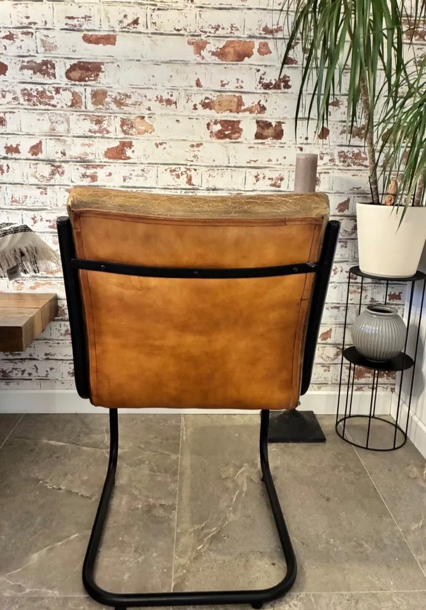 2 Light Brown Faux Leather Dining Chairs - Image 2