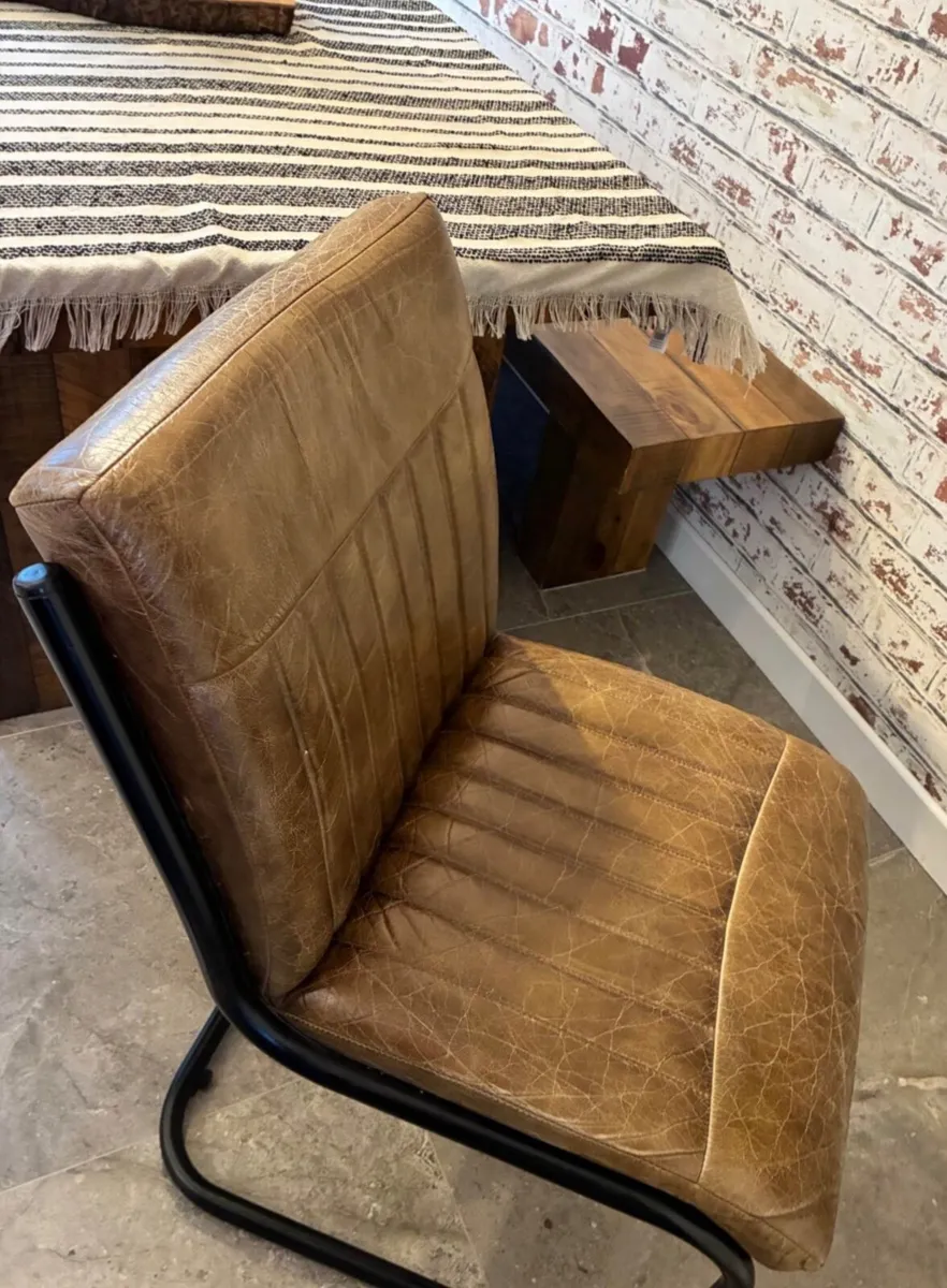 2 Light Brown Faux Leather Dining Chairs - Image 3