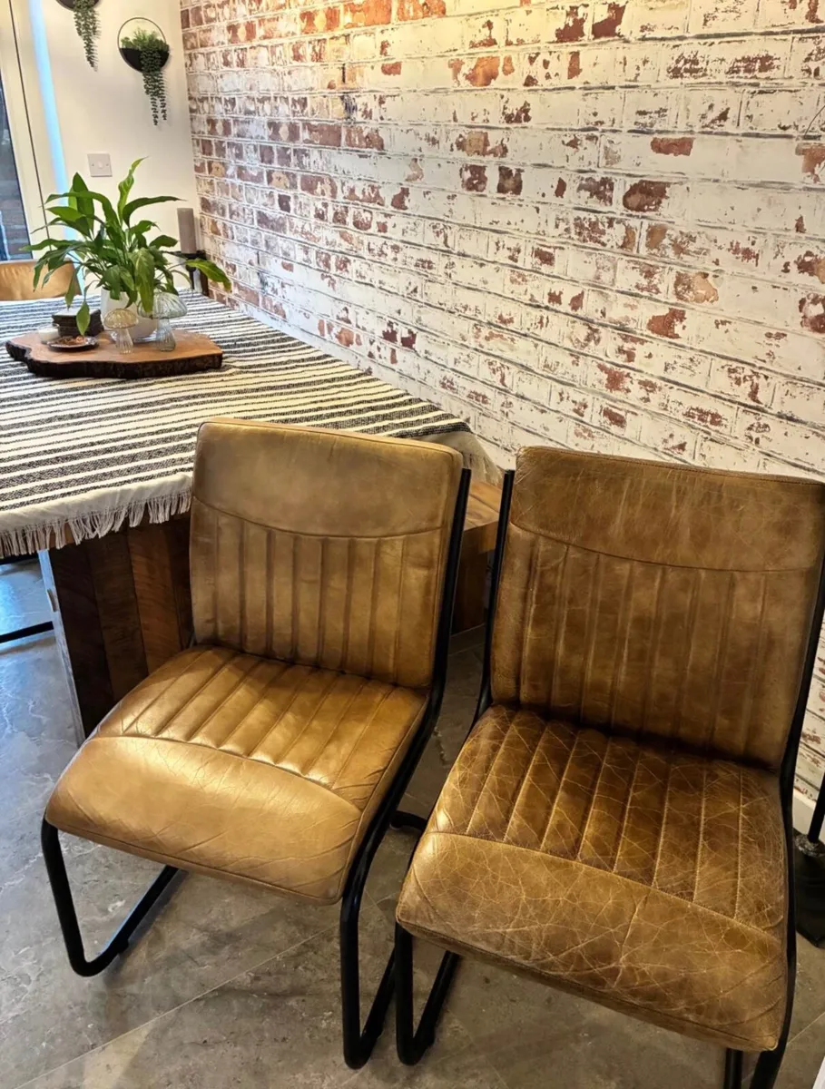 2 Light Brown Faux Leather Dining Chairs - Image 1