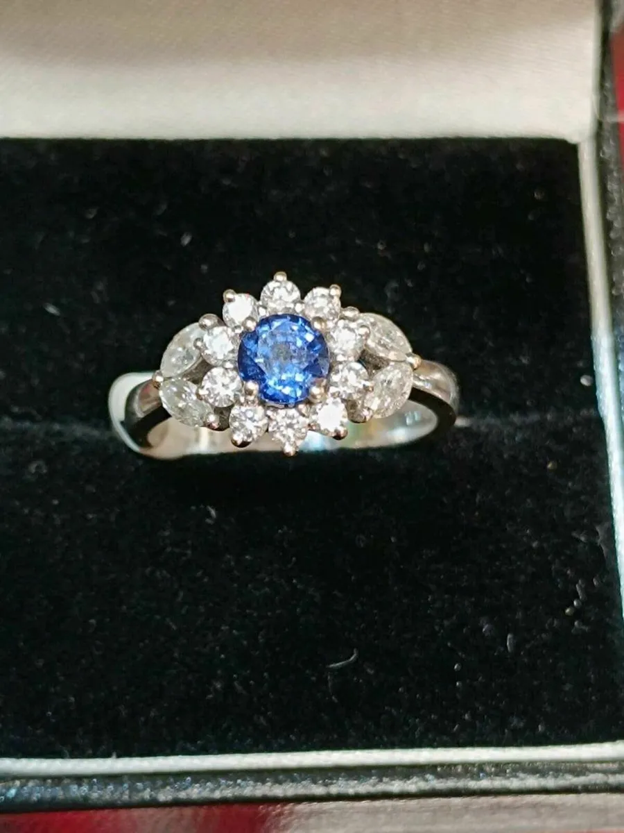 Floral Blue Sapphire & Diamond Ring, 18k Gold - Image 1