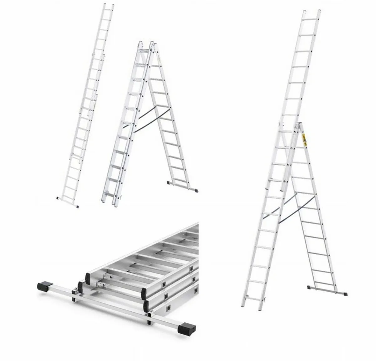 3-Section Aluminum Ladder, 3x11 Rungs - Image 1