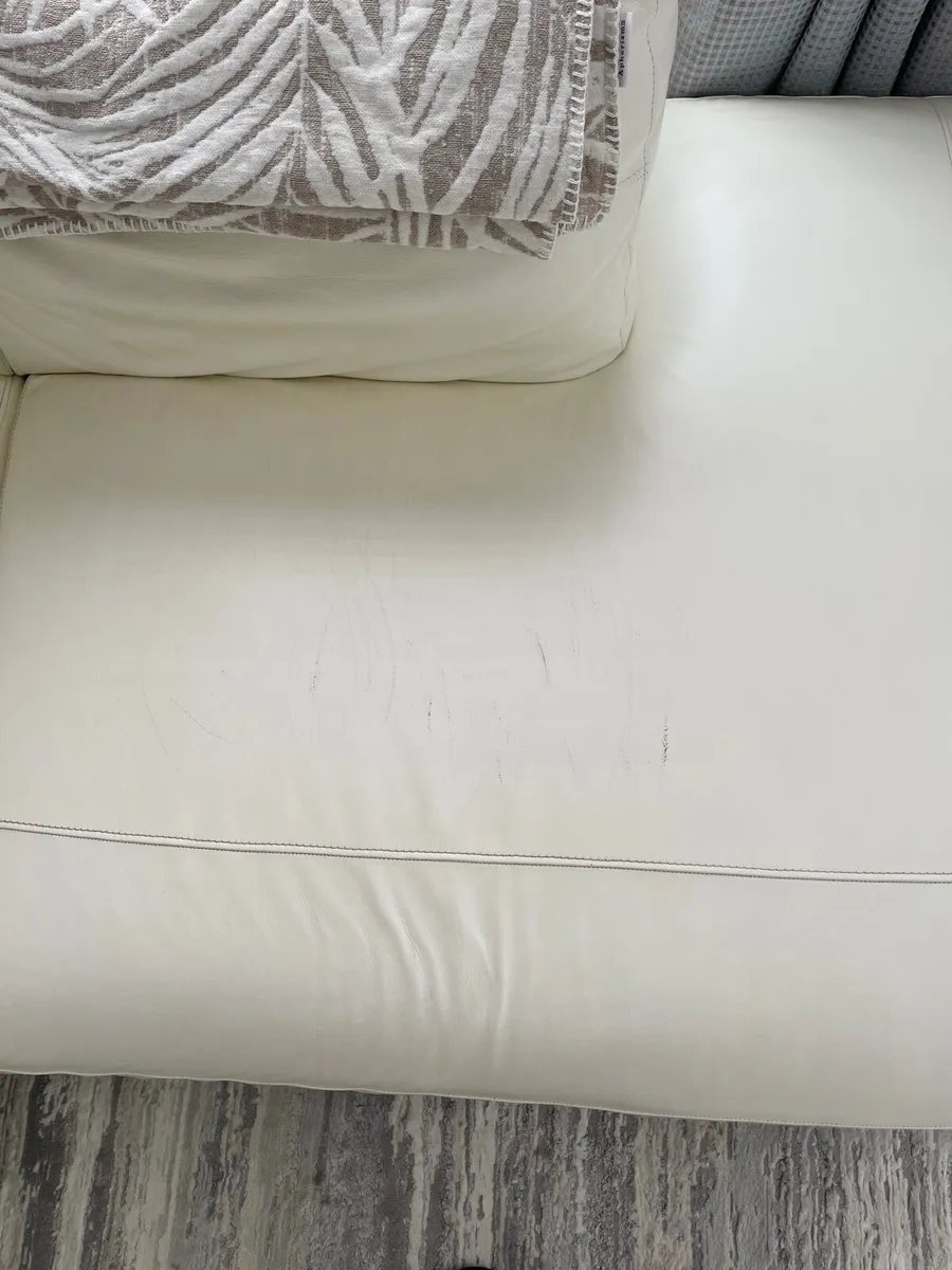 Cream Leather L Couch with Single Seater - Image 3