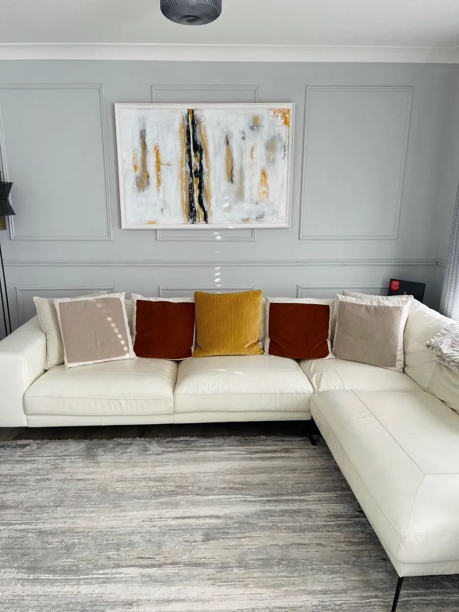 Cream Leather L Couch with Single Seater - Image 1