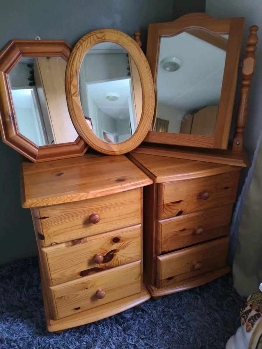 2 pine bedside lockers ,2 pine mirrors for wall,70 - Image 1