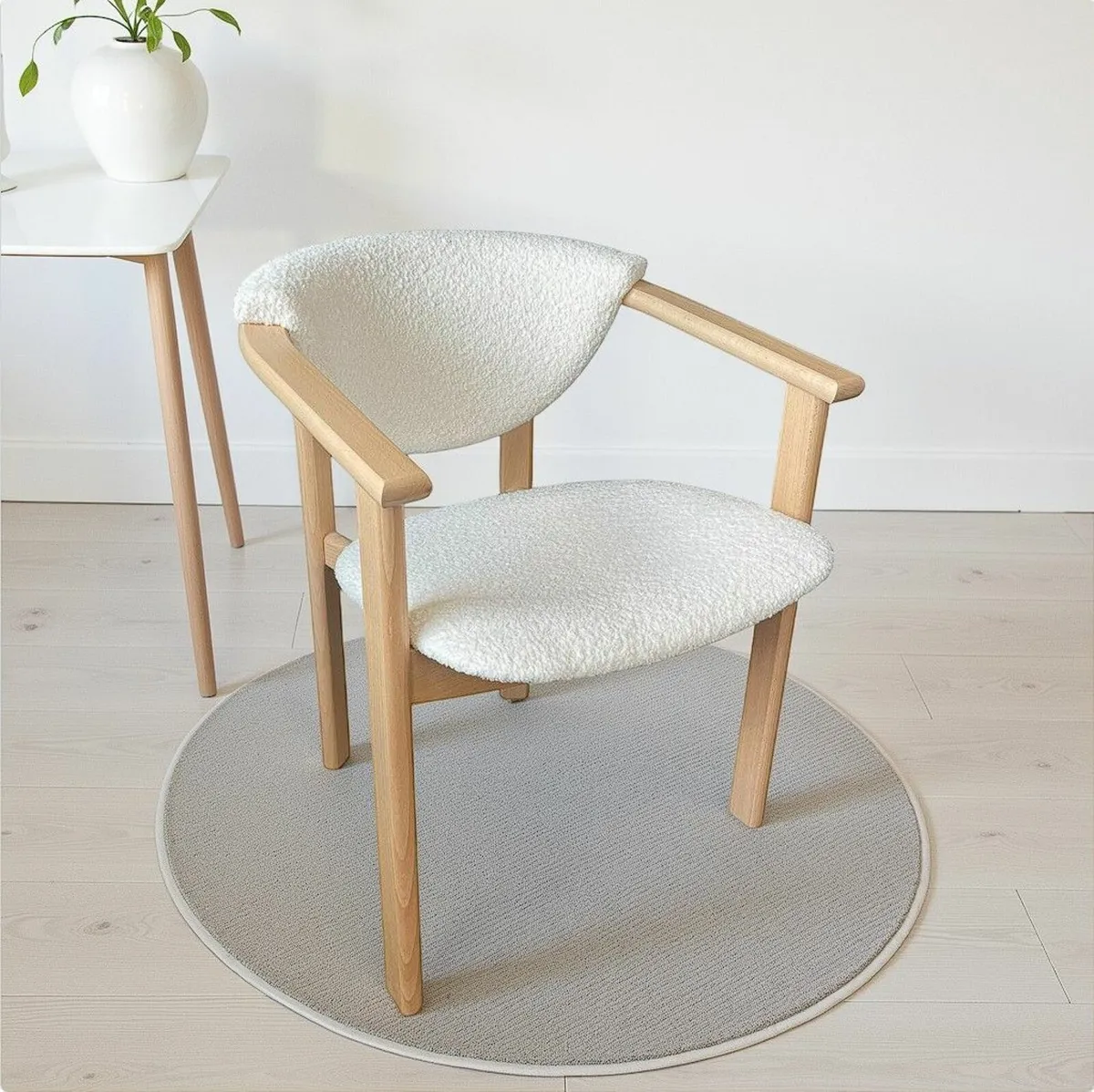 Beech Wood Upholstered Armchair Boucle Seat - Image 4