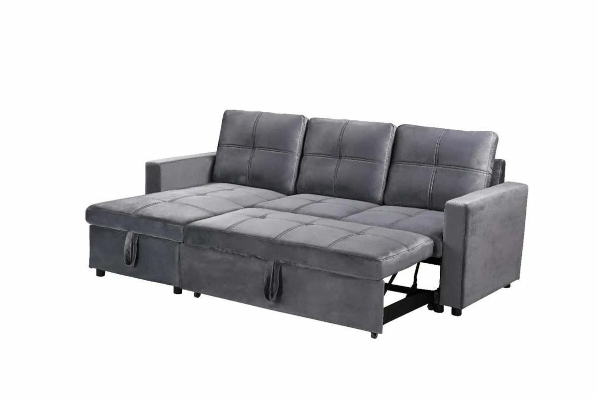 Grey velvet Corner Sofa Bed with Storage 215cm - Image 2