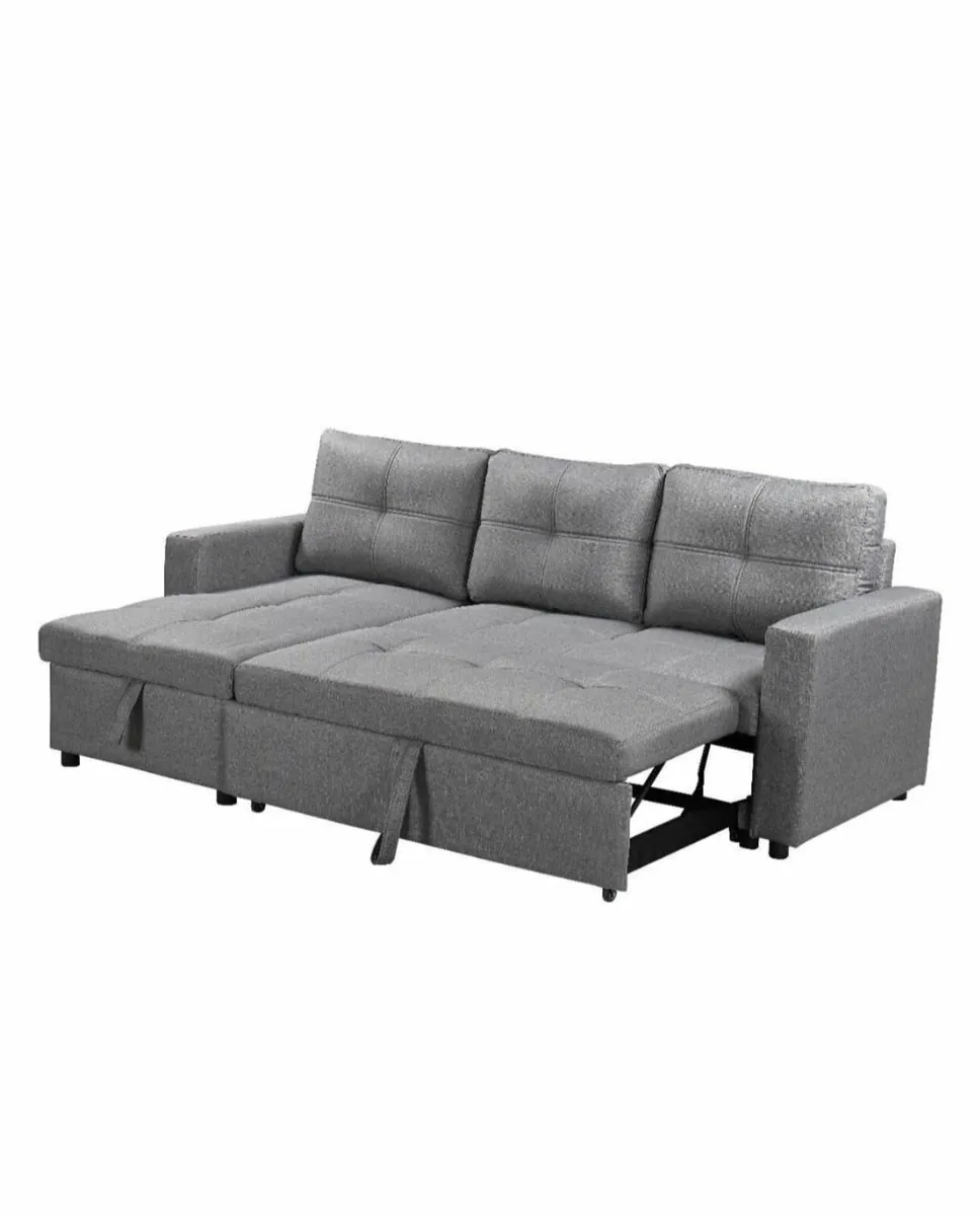 Grey velvet Corner Sofa Bed with Storage 215cm - Image 3