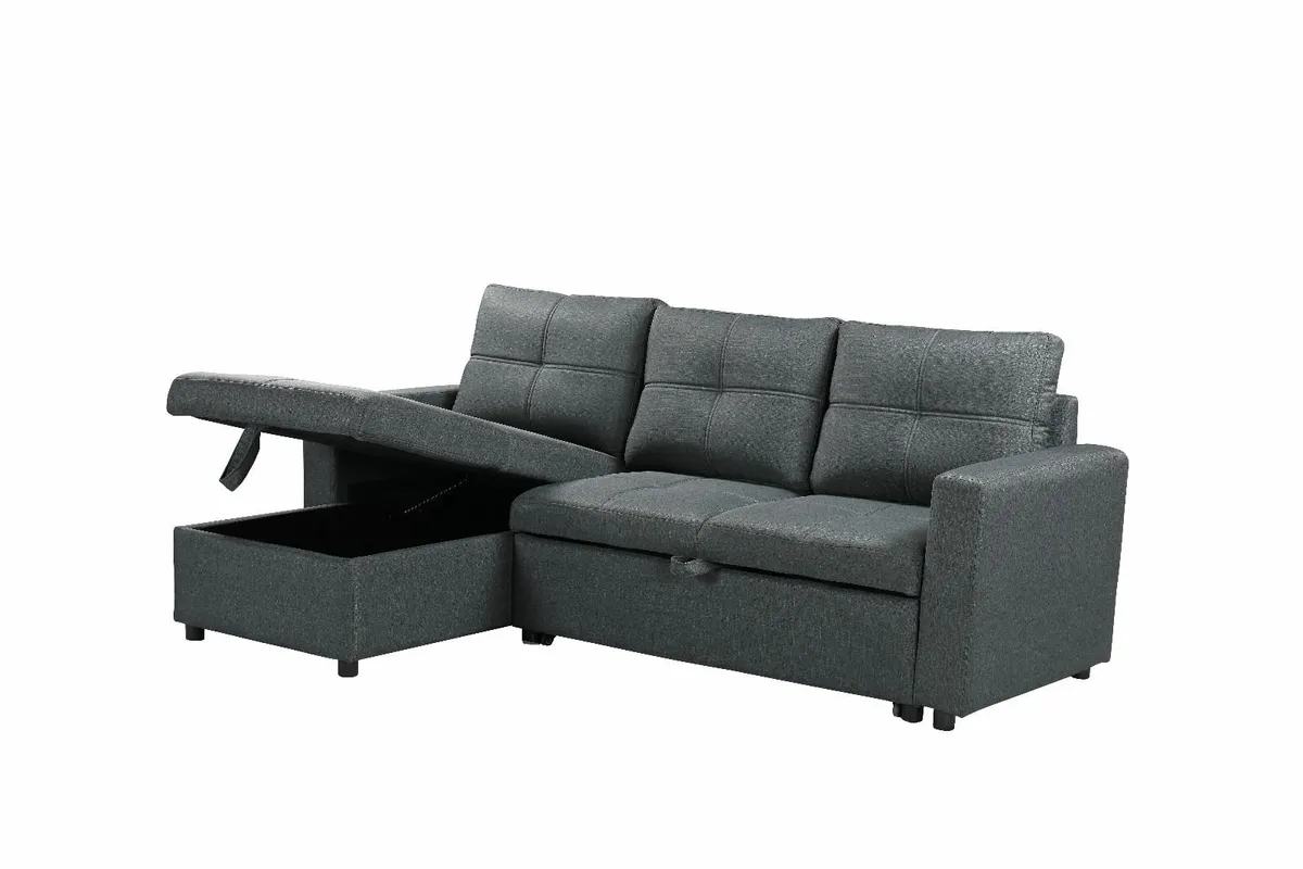 Grey velvet Corner Sofa Bed with Storage 215cm - Image 4