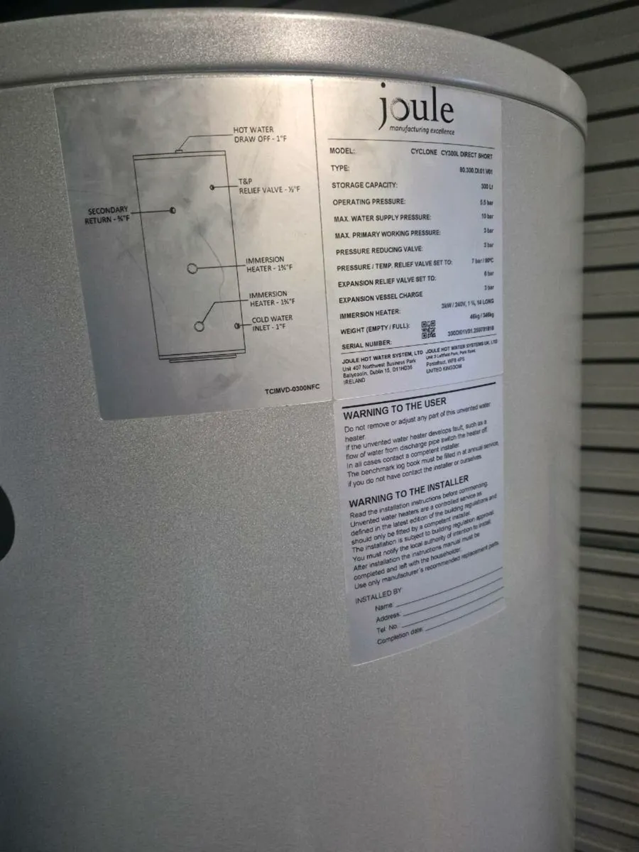 300 ltr Joule platinum stainless steel cylnder - Image 1