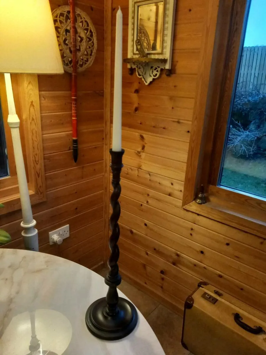 Antique tall barley twist oak candlestick, D18 - Image 1