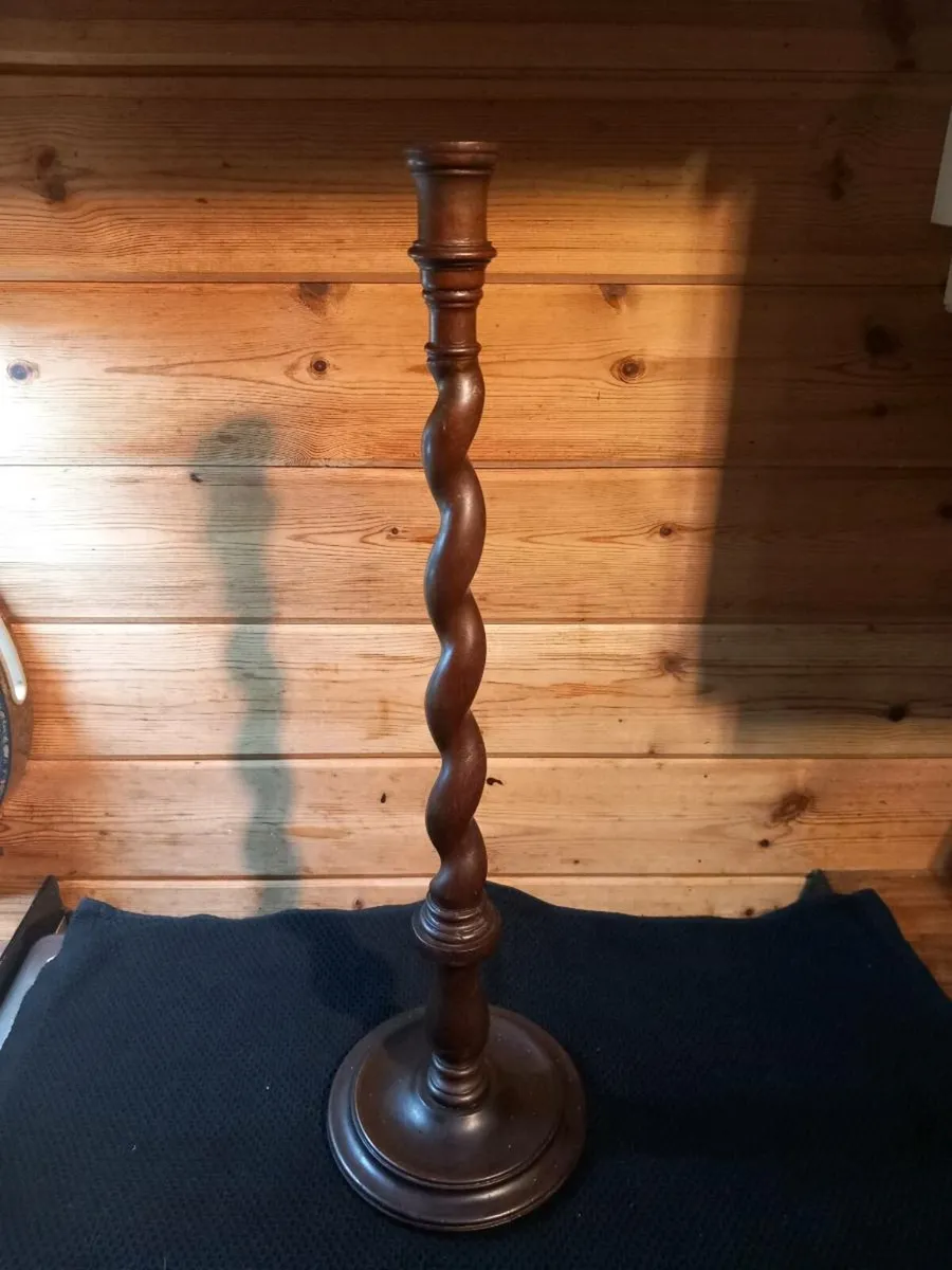 Antique tall barley twist oak candlestick, D18 - Image 3