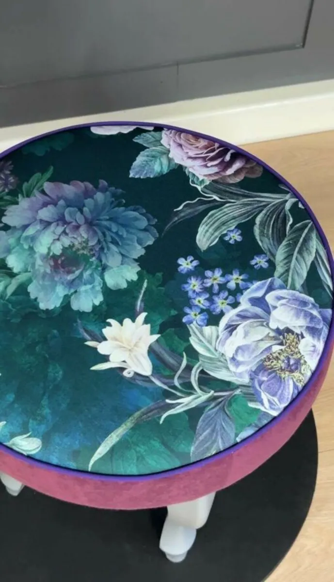 Floral Symphony Round Velvet Footstool - Image 2