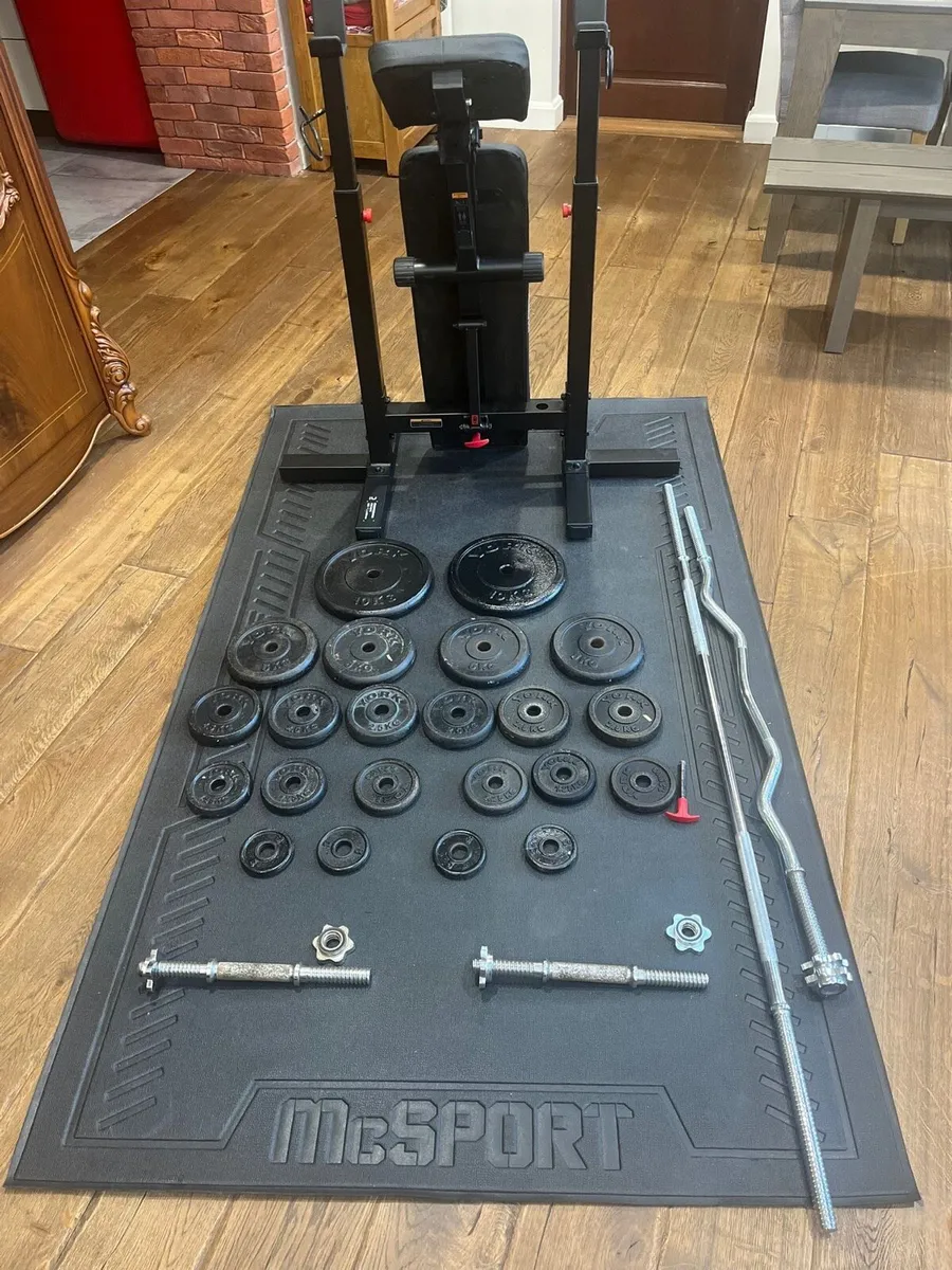 Bench, two barbells dumbbells and weights - Image 4