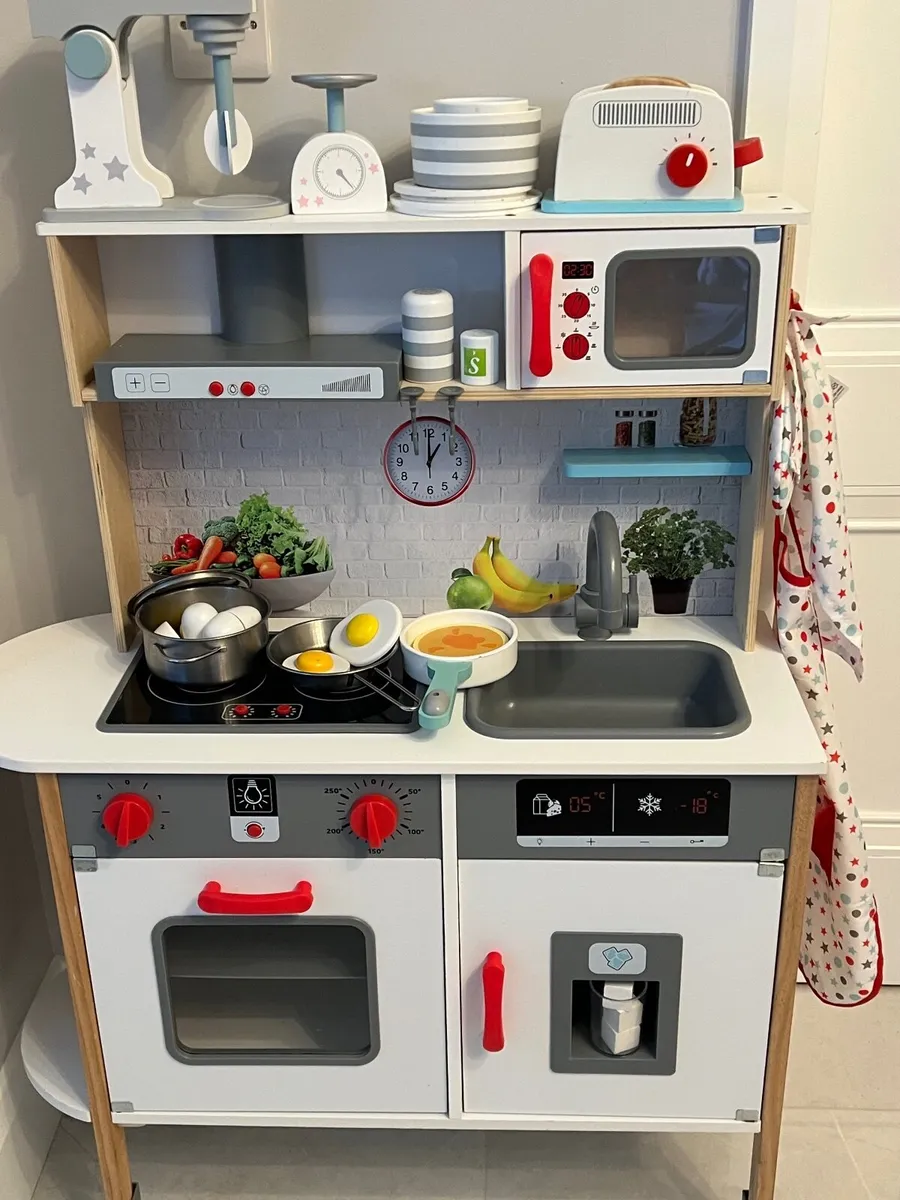 Kids Wooden Kitchen with play food and accessories - Image 1