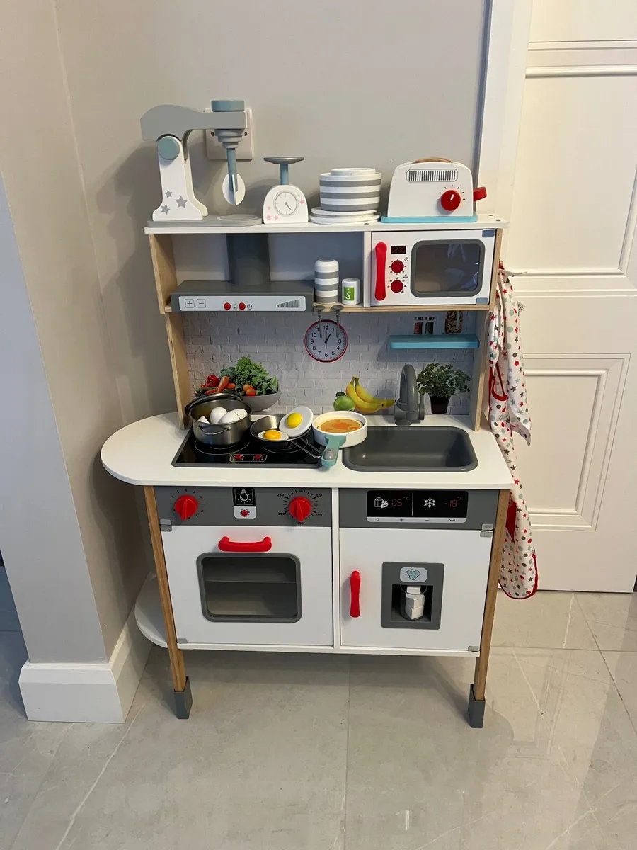 Kids Wooden Kitchen with play food and accessories - Image 4