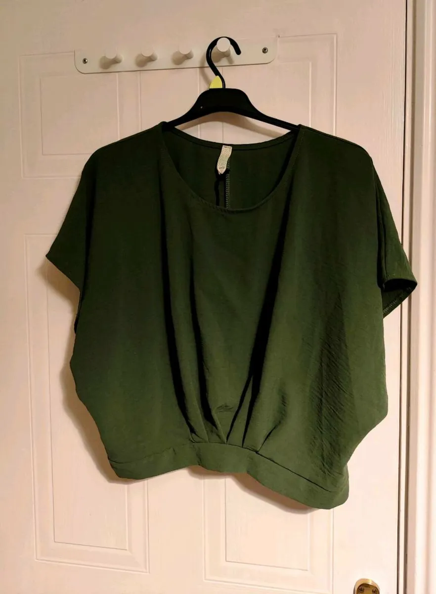 Dark Green Draped Blouse – Made in Italy – Size S - Image 1