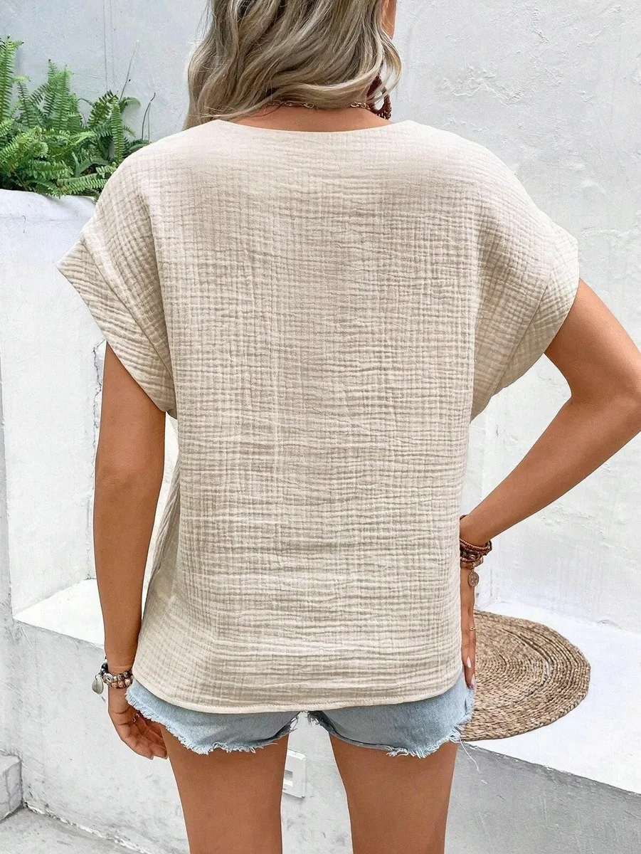 Beige Textured Button-Front Blouse – LONESS – Size - Image 3