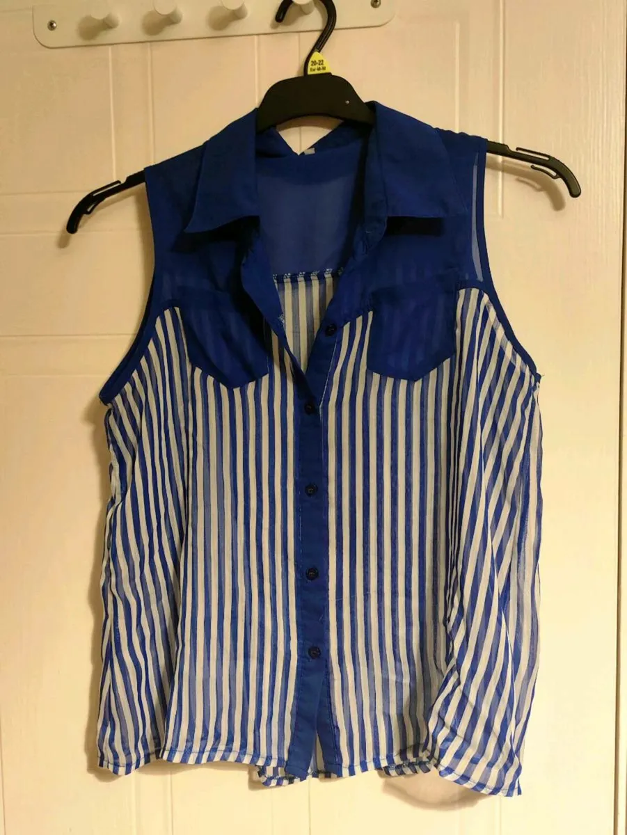 Sleeveless Striped Blouse with Sheer Panels - Image 2