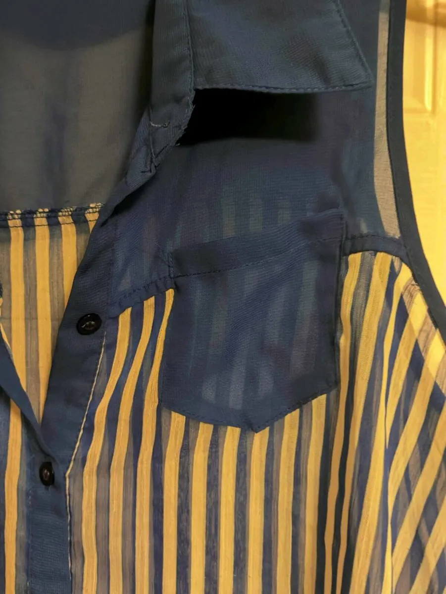 Sleeveless Striped Blouse with Sheer Panels - Image 3