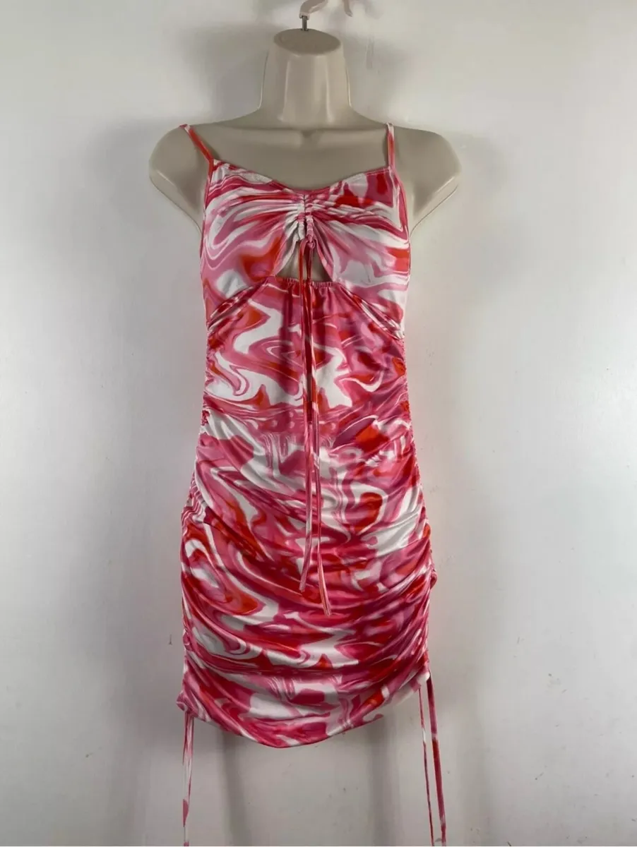 Pink Tie-Dye Ruched Bodycon Dress – SHEIN – Size M - Image 1