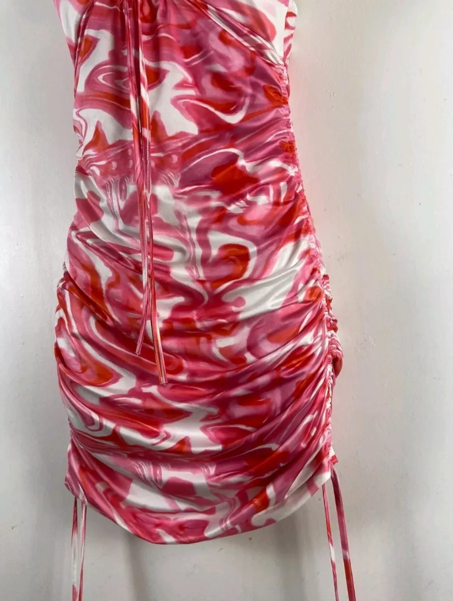 Pink Tie-Dye Ruched Bodycon Dress – SHEIN – Size M - Image 2