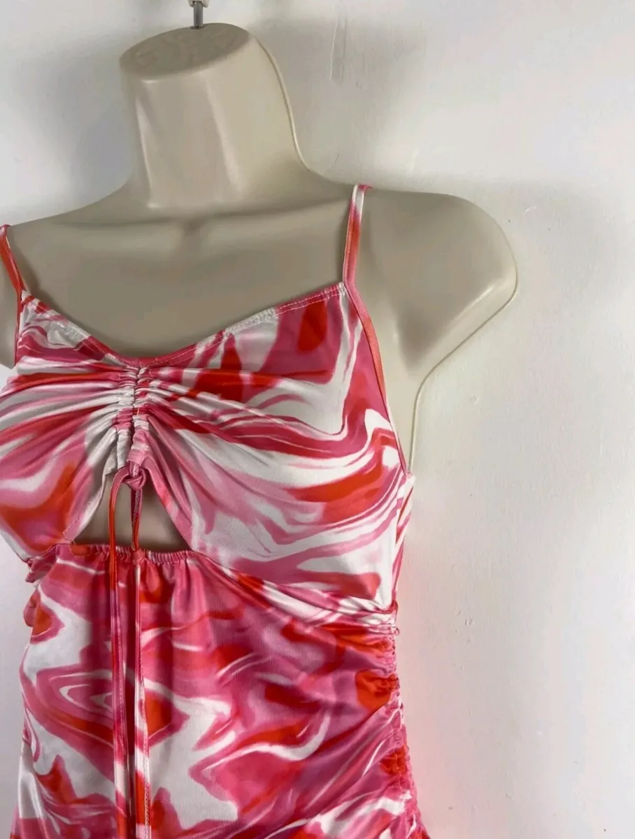 Pink Tie-Dye Ruched Bodycon Dress – SHEIN – Size M - Image 3