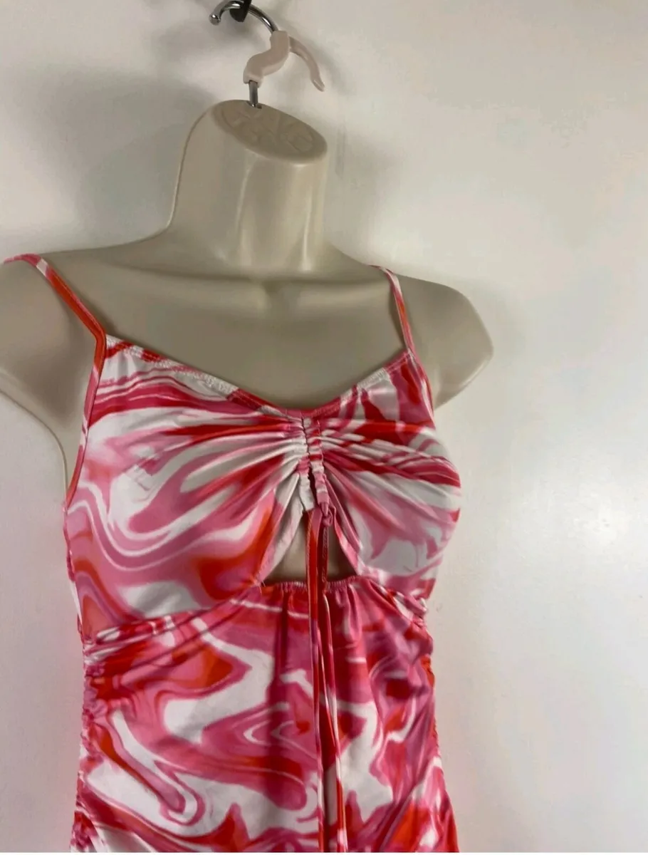 Pink Tie-Dye Ruched Bodycon Dress – SHEIN – Size M - Image 4